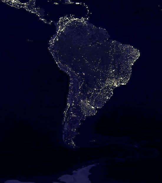 satellite photo of south america at - Satellite Photo of the World at Night