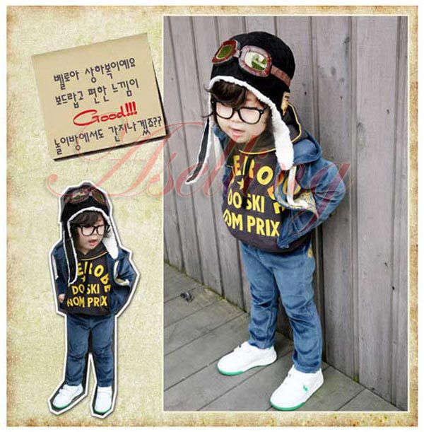 Cool Baby Toddler Boy Girl Kids Pilot Aviator Warm Cap Hat Beanie Black Brown