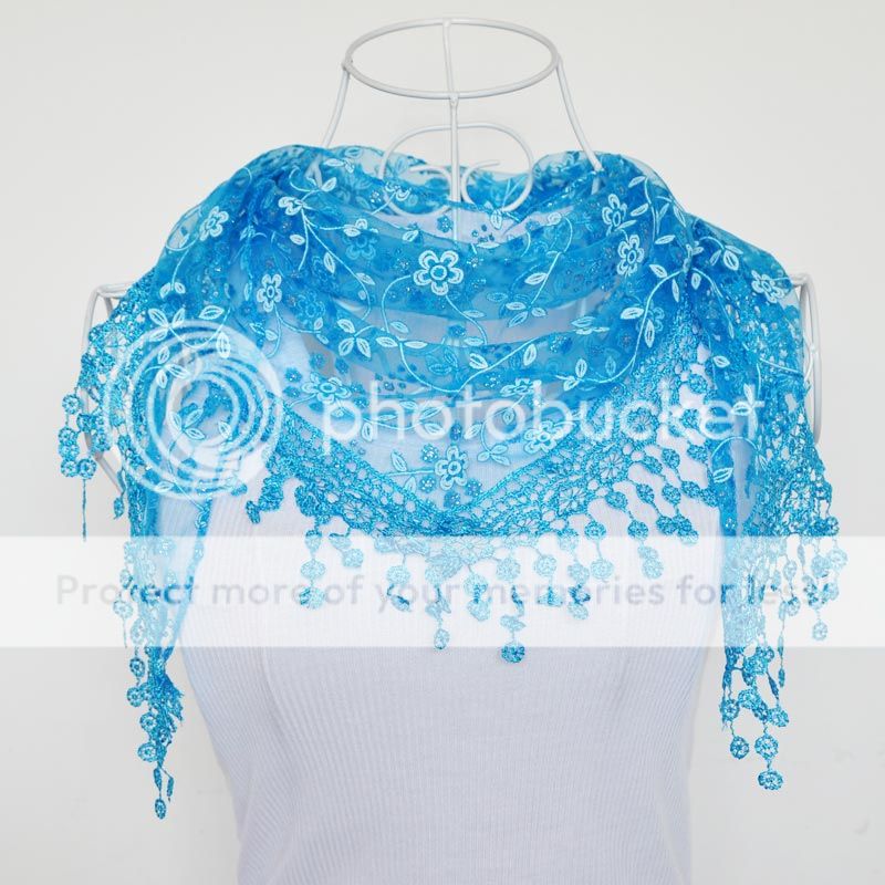 Lace Tassel Sheer Metallic Burnt-out Floral Print Triangle Mantilla ...