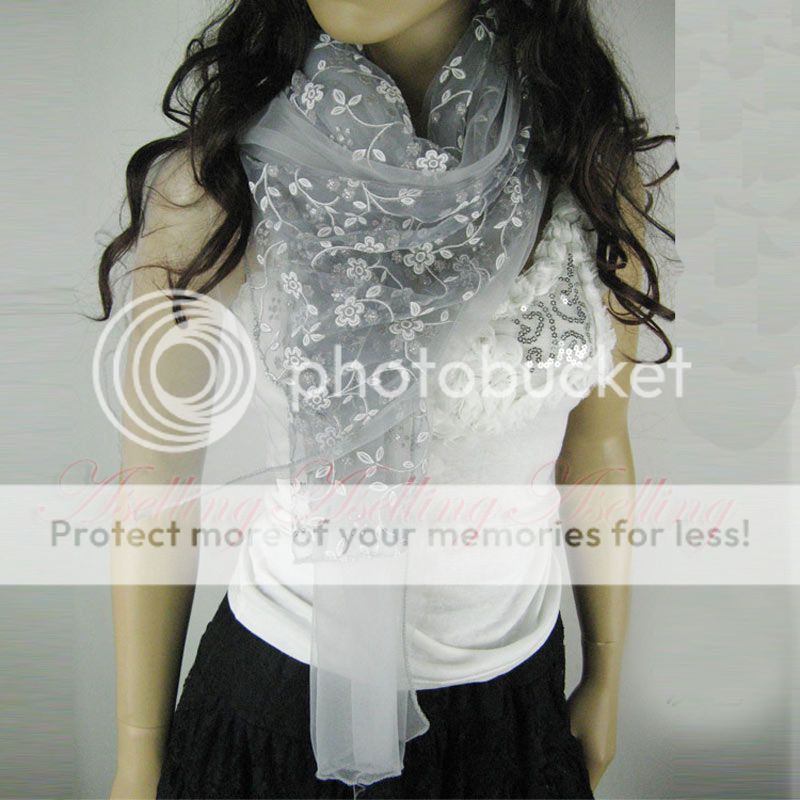 Metallic Burnt Out Floral Print Double Silk Organza Long Shawl Stole Wrap Scarf