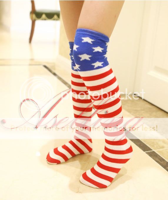 Kids Girls Thigh High Socks Over Knee Stockings Stripe Star Footless ...