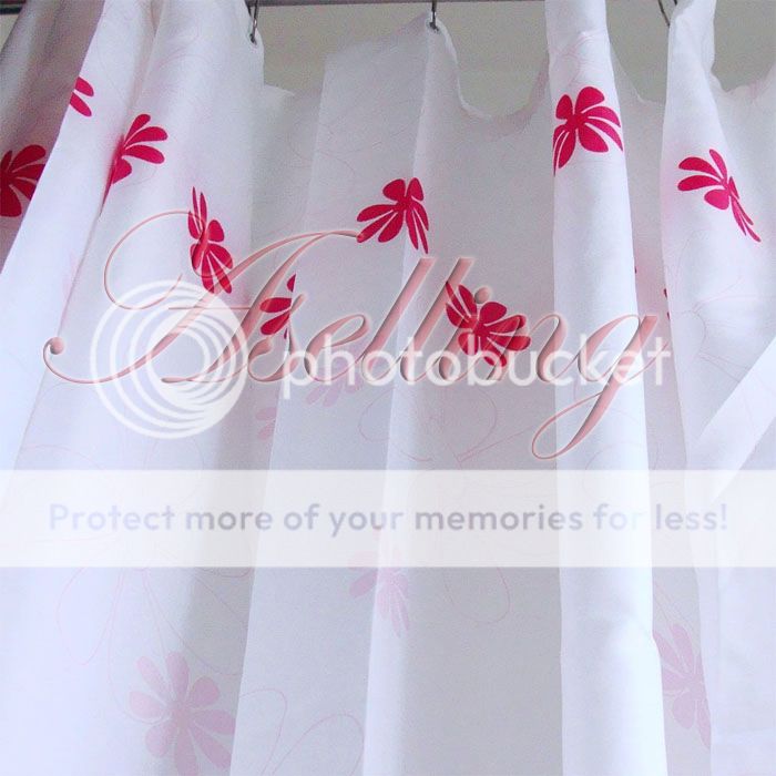 Bathroom Waterproof Mildew Proof Flower Print Fabric Shower Curtain w 12 Hooks